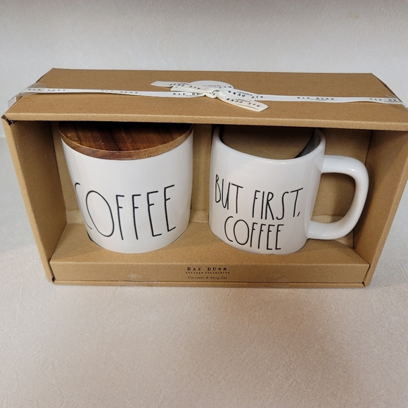 NEW Rae Dunn BUT FIRST, COFFEE Mug and COFFEE Cellar Canister Gift Boxed Set LL - Picture 2 of 3